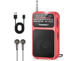 TRANSNECT® - Draagbare Noodradio - Rood - AM/FM - Oplaadbaar & Op Batterijen - Koptelefoonaansluiting - Draagbare Radio - Wereldradio - Noodpakket Must Have - Zakradio - Voor Rampen - Kleine - Transistor Radio - Telescopische Antenne
