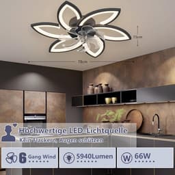 6 Sterren Plafondlamp Met Ventilator - Zwart - Met Afstandsbediening - Smart lamp - Dimbaar Met App - 6 Standen Ventilator - Woonkamerlamp - Moderne lamp - Plafoniere — thumbnail 4