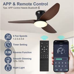 Rosnek Plafondventilator met Verlichting - 100 cm Diameter Smart Lamp met Afstandsbediening & App - 6 Windsnelheden, 3 Kleurtemperaturen - Plafond Ventilator Lamp met Timer, Landelijke Stijl voor Slaapkamer, Woonkamer & Terras — thumbnail 3