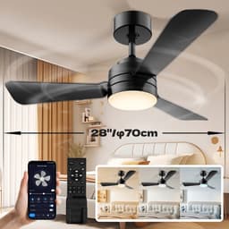 Bovista Plafondventilator - Met Verlichting - Plafond Ventilator - Met Lamp - Plafonniere Met Ventilator - Met Licht - Zwart - 70cm — thumbnail 2