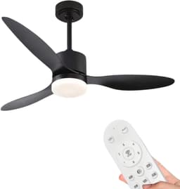 Bovista Plafondventilator - Met Verlichting - Plafond Ventilator - Met Lamp - Plafonniere Met Ventilator - Met Licht - Zwart - 105cm — thumbnail 1