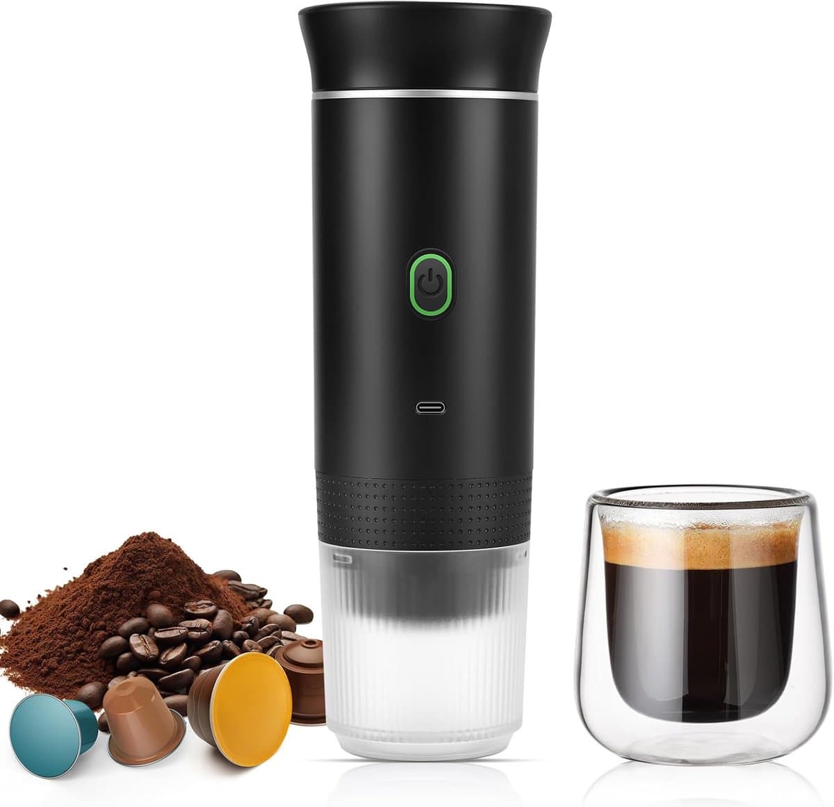 Draagbaar Koffiezetapparaat - Geschikt Voor Onderweg - Draagbare Reis Espressomachine - Oplaadbaar - 12v Oplaadbare Espressomachinemet Voor Kamperen En Auto - Draagbare Koffiemachine - Zwart — afbeelding 1