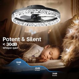 Luxe Plafondventilator - Plafondlampen - Plafondlamp met ventilator - Kroonluchter - Chandelier - Traploos dimbaar - 6 snelhedenDesign - Stijlvol - Woonkamer - Slaapkamer - Keuken - Zwart - 50 cm Diameter — thumbnail 2