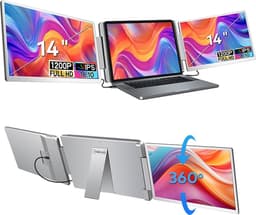 Virello® Draagbare Flip Monitor 14" Full HD - USB-C & HDMI - Inclusief Beschermhoes - Voor Laptop, MacBook, PS5, Nintendo Switch - Grijs - 2 jaar garantie — thumbnail 1