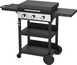 BIGHORN Gas Plancha BBQ met 3 Branders (7,2 kW) – Geëmailleerde Stalen Bakplaat – Grillwagen met Inklapbare Zijtafels – Zwart — thumbnail 1