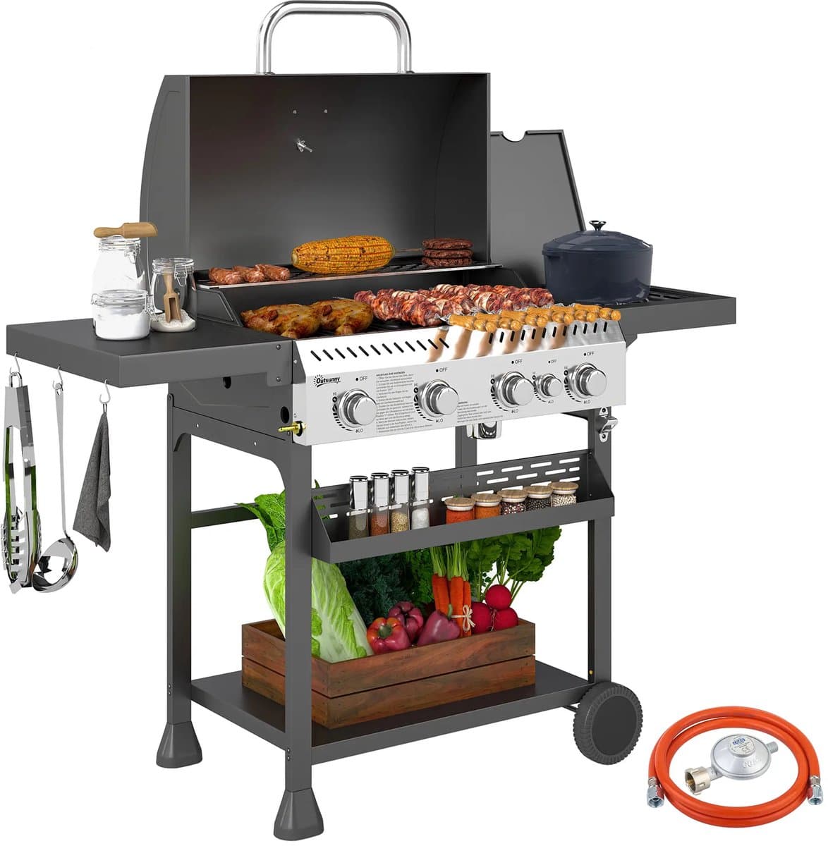 Gas BBQ 5 branders 135 x 55 x 103 cm — afbeelding 1