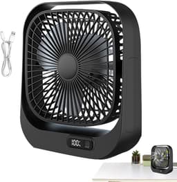 Mini Draagbare Tafelventilator - Stil en Lichtgewicht - Met LED Digitaal Display - 360° Verstelbaar - 3 Snelheden - Zwarte Circulatieventilator met Borstelloze Motor - Voor Kantoor, Thuis en Reis - USB — thumbnail 5