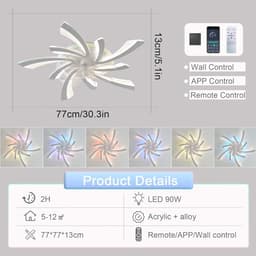LuxiLamps - 5 Vleugel Ventilator Lamp - Dimbaar Met Afstandsbediening - RGB 12 Kleuren - Plafondventilator Met LED - Smart Life App - Woonkamerlamp - Moderne lamp - Plafonniere — thumbnail 5