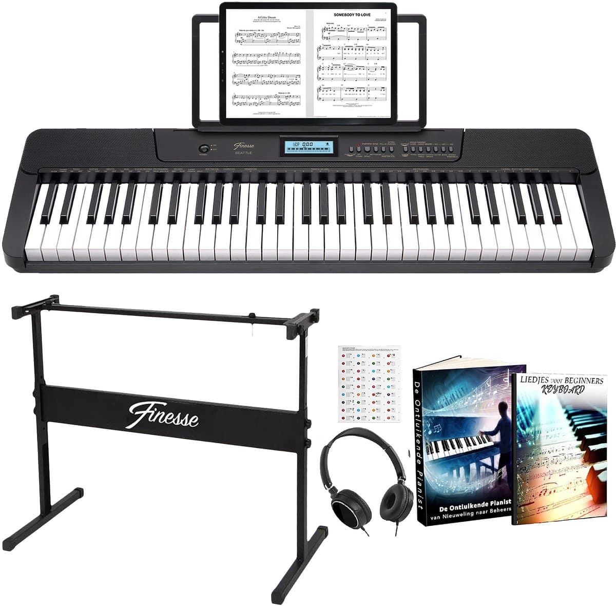 Finesse Keyboard Piano - Statief & Accessoires - 61 Keys - MIDI - Digitale Piano - Elektrische Piano - Kind — afbeelding 1