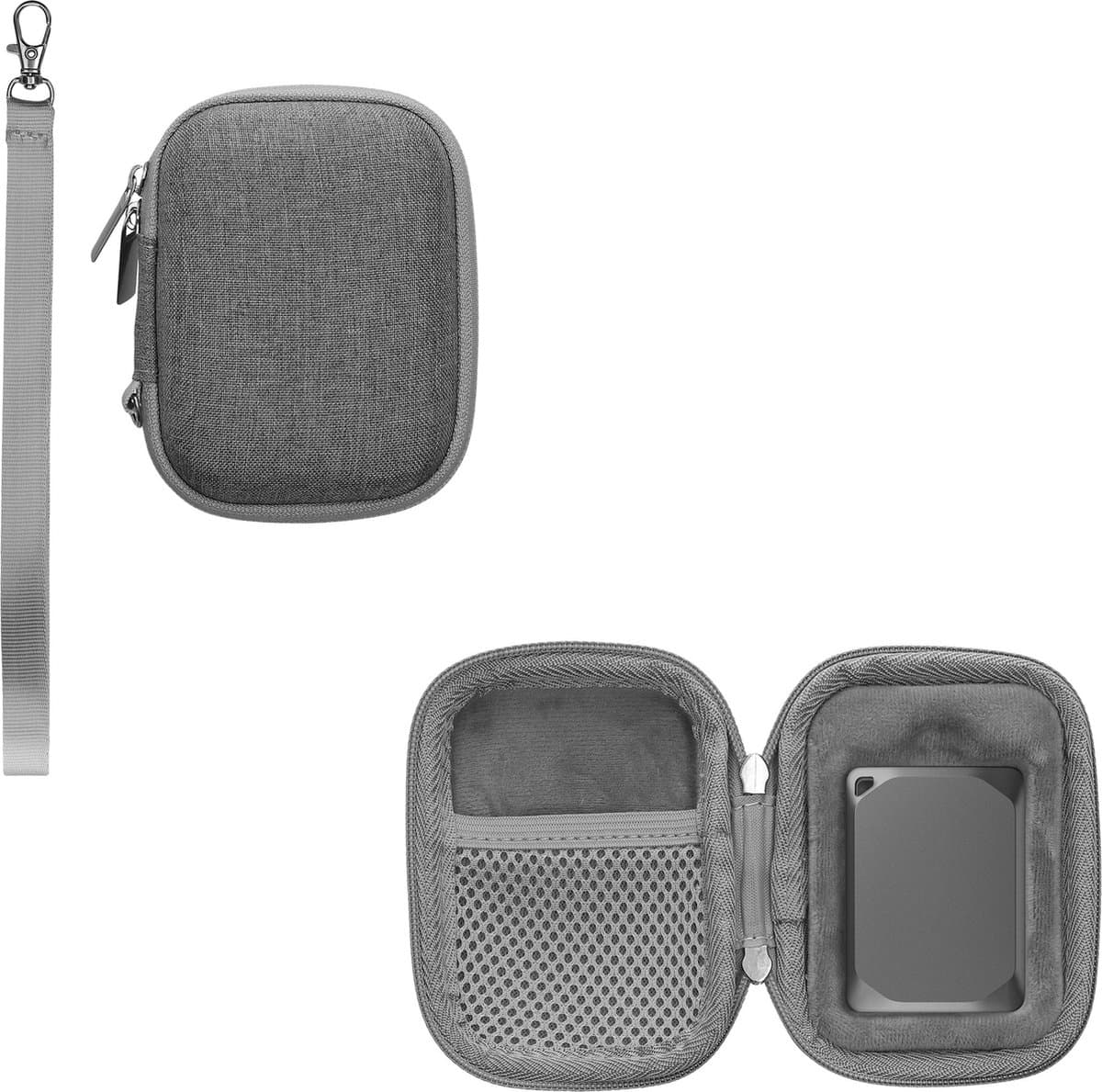 kwmobile hoes voor draagbare SSD - geschikt voor Crucial X9 Pro / X10PRO / X6 / WD Elements SE 1T 2T - Met ritssluiting - Hard shell case in grijs — afbeelding 1