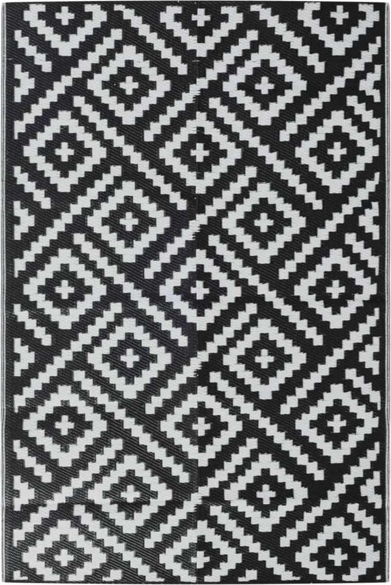 vidaXL - Buitenkleed - ARAKIL - 120x180 - cm - PP - wit - en - zwart — afbeelding 1