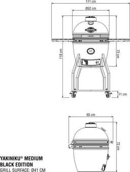 YAKINIKU Kamado - MEDIUM BASIC BLACK - Black Edition - 16 inch - Volledig Zwart - 41 cm Grilloppervlak - Inclusief Onderstel & Zijtafels — thumbnail 2