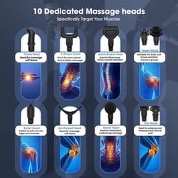 massagepistool voor rug, nek en schouder, stil elektrisch massageapparaat met 30 snelheden en 6 koppen — thumbnail 2