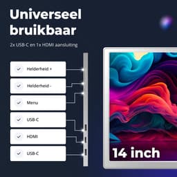 Govati Portable Monitor - 14.1 inch - Full HD 1080 P - Extra Scherm Laptop - Draagbaar Monitor - Plug & Play - Grijs - Blauwe Licht — thumbnail 3