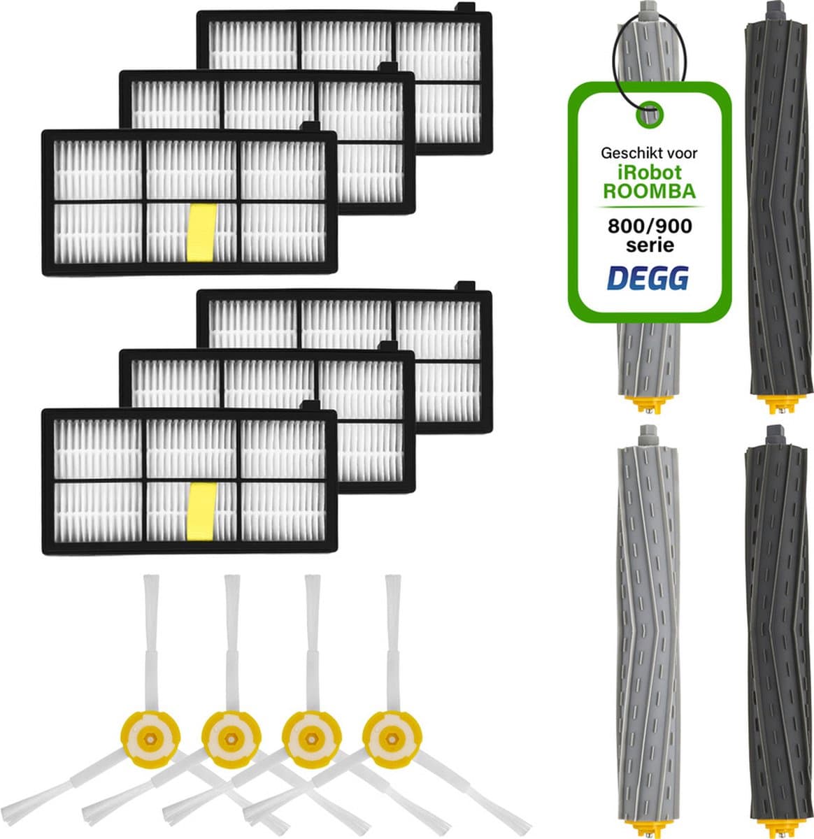 DEGG® - Onderhoudsset XL - Geschikt voor iRobot Roomba 800/900 Serie - Geschikt voor iRobot Roomba Onderdelen - 4x Roller, 6x Hepa-filter, 4x Spinner (zijborstel) - MEGAPAKKET — afbeelding 1