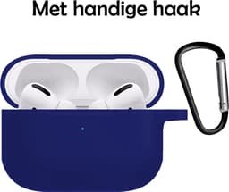 Hoesje Geschikt voor Apple AirPods Pro 2 - Siliconen Hoes met Clip - Silicone Case Cover - Donkerblauw — thumbnail 2