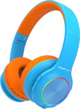 PowerLocus PLED Draadloze Koptelefoon Over-Ear voor Kinderen - LED lampjes - met Microfoon - Micro SD poort - Blauw/Oranje — thumbnail 2