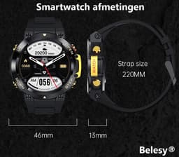 Belesy® AURORA - Smartwatch Heren –Horloge – Stappenteller – Calorieën – Constante Hartslag – Sporten – Bel functie - Je eigen foto als wijzerplaat - Kleurenscherm - Full Touch – Goud/Zwart - Siliconen - Moederdag — thumbnail 3