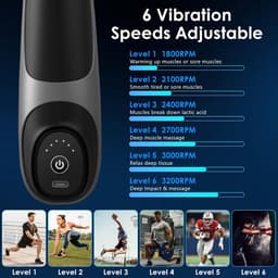 Spiermassagepistool, spiermassagepistool, 3200 tpm geluidsarm massagepistool, impactmassager, uitgerust met 6 snelheidsregeling, 4 massagekoppen, voor het verlichten van spierpijn — thumbnail 3