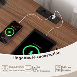 COSTWAY Draaitafel standaard met laadstation, vinylplaten, draaitafel met plank en 4 scheidingswanden en metalen poten, platenstandaard bijzettafel, woonkamer kantoor, 53 x 45 x 78,5 cm (bruin) — thumbnail 3