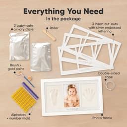 Baby Hand- en Voetafdrukherinneringskader – Leem Set voor Pasgeborenen – Babykamer Decoratie — thumbnail 3