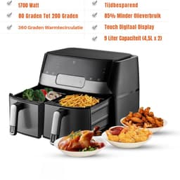MMP® Dubbele Airfryer - Heteluchtfriteuse - Duo Airfryer - 9 L - 35x39x31cm - Zwart — thumbnail 2