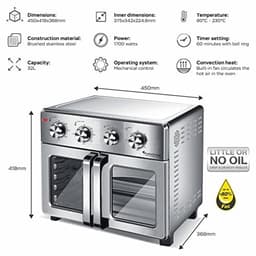 Digitale Heteluchtoven XXL - 32 Liter met Draaispies en Airfryer-functie — thumbnail 5