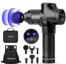 Musclon Pro Massagegun Professioneel – Gratis Premium Rugzak – Massageapparaat – Massage Pistool – Zwart – Draadloos & Stil – 30 Snelheden – 6 Koppen — thumbnail 1