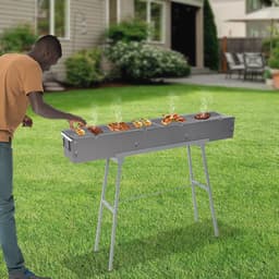 BBQ-grill - Voor camping - Draagbare, opvouwbare houtskoolgrill - Grijs - 100*18*13cm — thumbnail 4