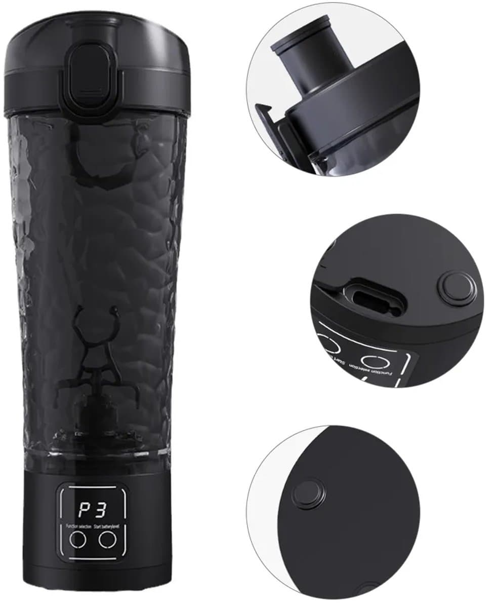 Automatische elektrische blender/shaker voor eiwitpoeder, 700 ml, LCD-display, instelbare snelheid, lekvrij en valbestendig, zwart. — afbeelding 1