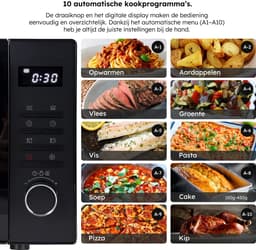 Combi Magnetron - 25L - Combimagnetron Vrijstaand - Grill en Hetelucht Functie - 10 kookprogramma's - Digitale Timer en Kinderslot - 900W - Zwart - Saaf — thumbnail 4