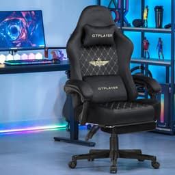 GTPLAYER - Gaming Stoel Stof - 150 kg met Verenzitkussen en Voetensteun - Zwart — thumbnail 2