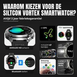 Siltcon® Vortex GPS Smartwatch Heren en Dames - Sport Horloge - Horloge Heren - Stappenteller - Hartslagmeter - Saturatiemeter - Belfunctie - 200+ Sportmodi - Kompas - Zaklamp - Waterdicht - AMOLED - Geschikt voor iOS/Android - 5 Bandjes — thumbnail 2