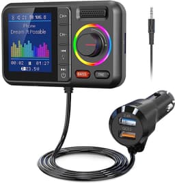 Bluetooth-adapter Geschikt voor in de auto met FM-zender, Bluetooth V5.0, groot scherm, ondersteunt handsfree bellen, Siri en Google, MP3-muziekweergave, subwoofer en TRE-uitbreiding, TF-kaart/AUX - KM28 Zwart — thumbnail 1