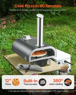 12-Inch Houtgestookte Pizzaoven voor Buiten met Thermometer, Elektrische Draaifunctie En Accessoires voor Achtertuin, Terras Of Camping — thumbnail 5