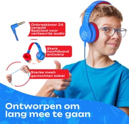 PowerLocus PLED Wired Kinder Koptelefoon met Draad - Koptelefoon voor kinderen - Veilig volume van 85dB en 94dB - Hoofdtelefoon - Met microfoon - Sharing Audio Functie - Blauw/Rood — thumbnail 2