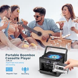 Draagbare CD-Cassette Speler - Retro Stijl - Boombox met 5000mAh Accu - Dubbele Stereo Luidsprekers - FM Radio - Met Afstandsbediening - USB/TF Kaart/AUX - Cassette Recorder - Voor Thuis, Reizen, Buiten, Huisentertainment — thumbnail 4