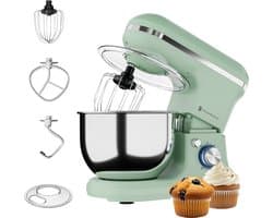 KitchenBrothers 1200W Keukenmachine - Keukenrobot - 5L - Mixer met Mengkom - Keukenmixer - Pastelgroen