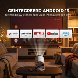 BMN® Premium Mini Beamer 2026 Editie - Smart Projector - Geschikt voor IOS en Android - WiFi 6 & Bluetooth 5.4 - Android 13.0 - Draagbaar - Thuisbioscoop - Wit — thumbnail 3