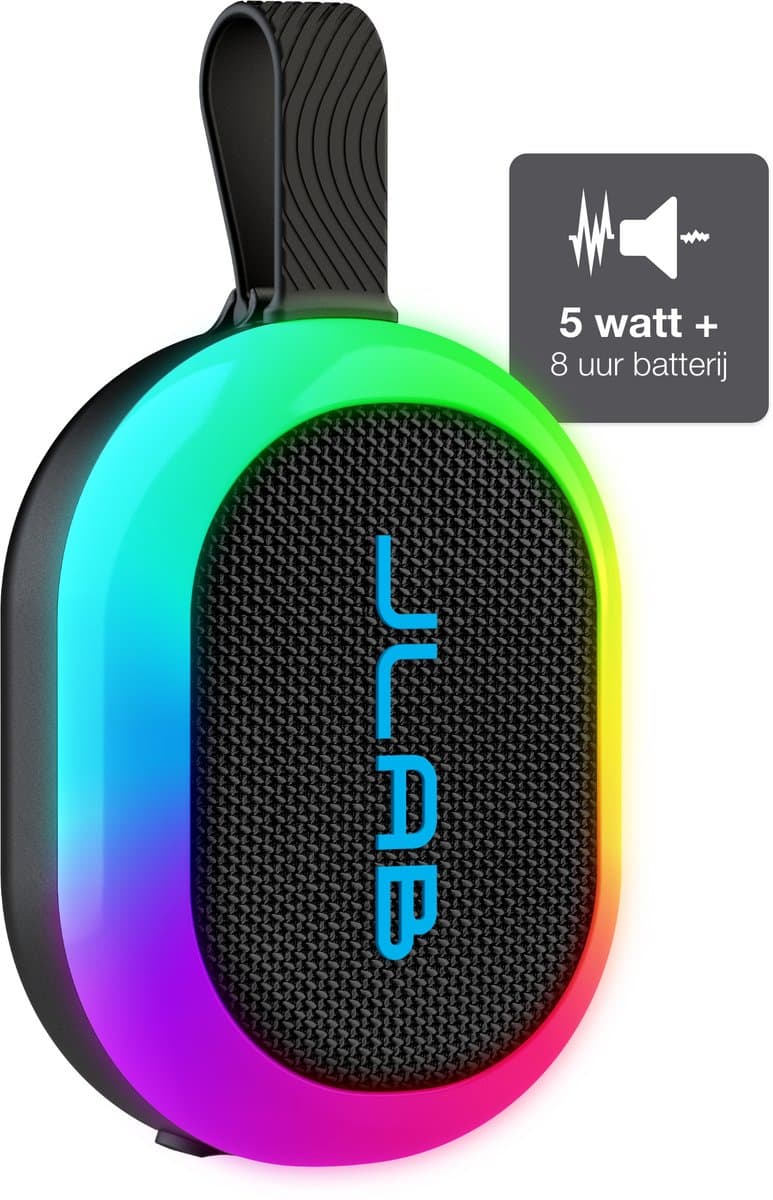 JLab Pop Mini Bluetooth Speaker Draadloos - Draagbare Muziekbox - 8 uur Batterijduur - 5 Watt - IPX6 Waterproof - Multipairing - Instelbare Party Lights - App Equalizer - Zwart — afbeelding 1