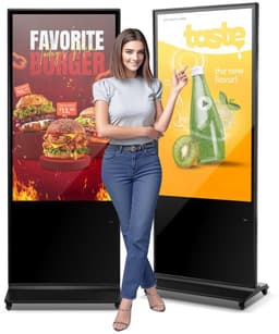 Digitale Reclamezuil Stoepbord - Staand Touchscreen Display - Scherm 140 cm - 2K LCD-scherm - WiFi - HDMI/USB - 2 GB RAM 32 GB Opslag - Zwart — thumbnail 1