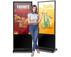 Digitale Reclamezuil Stoepbord - Staand Touchscreen Display - Scherm 140 cm - 2K LCD-scherm - WiFi - HDMI/USB - 2 GB RAM 32 GB Opslag - Zwart