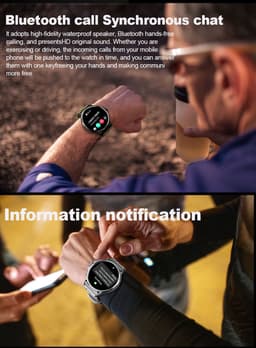 Knobbout 1.85” Scherm HD Sport Smartwatch – 710mAh Extra Grote Batterij – Bluetooth Bellen – RVS Bezel – Hartslagmeting/Bloeddrukmeting/Slaapmonitoring/Calorieverbruik – Android & iOS – Blauw Grijs Siliconen Band — thumbnail 2