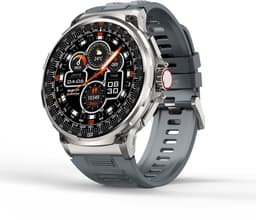 Knobbout 1.85” Scherm HD Sport Smartwatch – 710mAh Extra Grote Batterij – Bluetooth Bellen – RVS Bezel – Hartslagmeting/Bloeddrukmeting/Slaapmonitoring/Calorieverbruik – Android & iOS – Blauw Grijs Siliconen Band — thumbnail 1