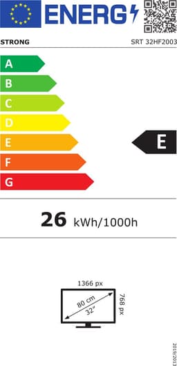 STRONG - HDTV 32" (80 cm) SRT32HF2003 - Drievoudige tuners - 2 HDMI-poorten (1 ARC) + 1 USB-poort + Optisch + Mini-AV + Terrestrisch/Sat - Zwart — thumbnail 2
