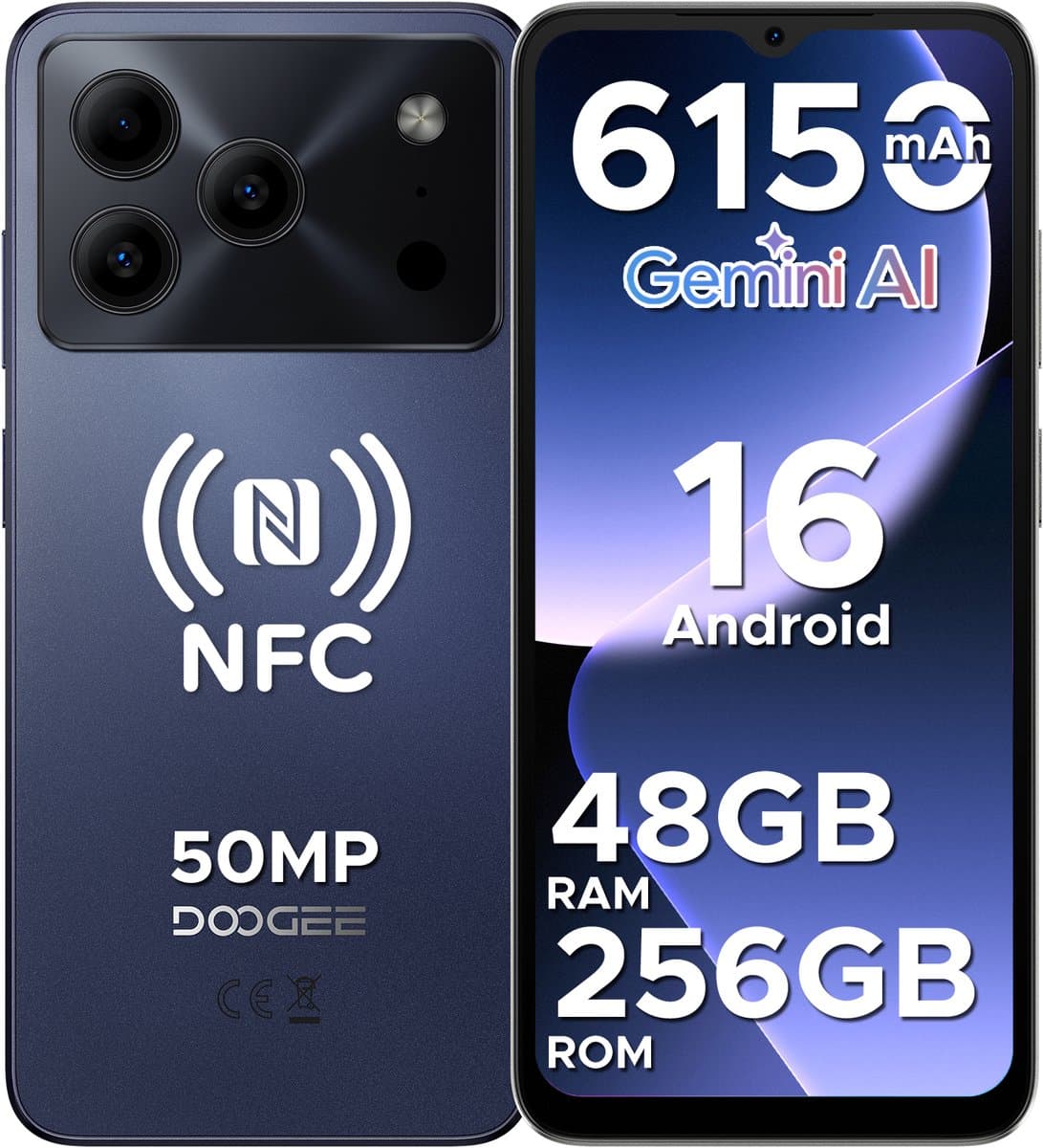 DOOGEE Note 56 Plus - Smartphone - Telefoon - 48 GB RAM+ 256 GB ROM (2TB/TF) - 50 MP camera - 6150 mAh/18W - 6.56 inch 90Hz - Gemini AI - Widevine L1 - NFC - Face ID - Vingerafdruk - GPS - Paars — afbeelding 1