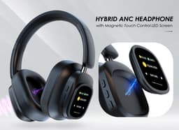 LifePods Smart draadloze over-ear koptelefoon met touchscreen, Bluetooth 5.3, Hybrid ANC noise cancelling, app-bediening, microfoon, USB-C, 3,5 mm AUX, opvouwbaar design, hoofdtelefoon voor muziek, reizen, werk en bellen — thumbnail 3