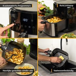 Hetelucht friteuse - Airfryer - Gezond koken - 8 programma's - 5 liter - Zilver — thumbnail 4
