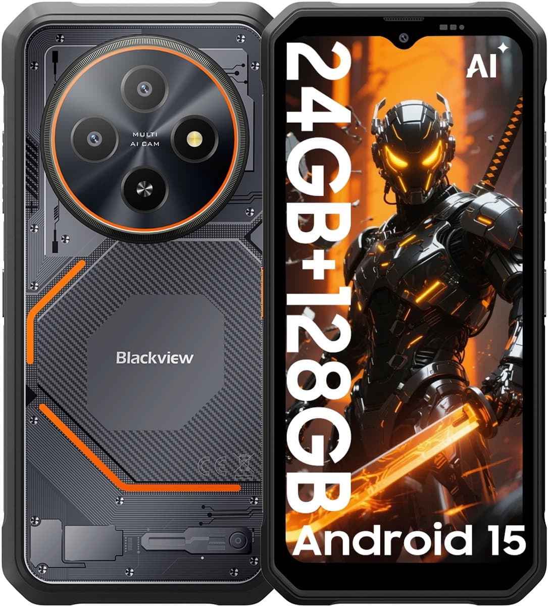 Blackview FORT 2 - AI Robuuste Smartphone - 24 GB RAM - 128 GB ROM - 6,56 inch MTK G81 - Robuuste telefoon - Android 15 - GPS IP69K OTG NFC Gemini AI - Zwart — afbeelding 1