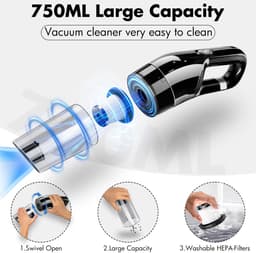 Sterke handstofzuiger, 10000 Pa mini handstofzuiger voor in de auto, multifunctioneel, lichtgewicht, draagbare autostofzuiger, draadloos met 3 HEPA-filters, batterij, natte en droge handen — thumbnail 5